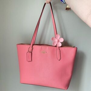 Coach Pink Leather Mollie Tote with Flower Charm